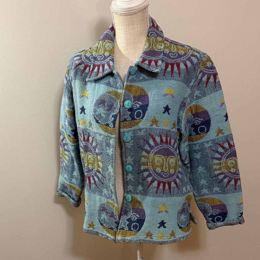 Sun & Moon Celestial Patterned Button Front Jacke… - image 1